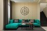 Living Room With Teal Sofa - Livspace