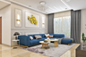 Living Room With Blue L-Shaped Sofa - Livspace