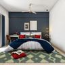 Master Bedroom Design With Dark Blue Accent Wall - Livspace