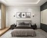 Master Bedroom Design With Light Grey Leafy Wallpaper - Livspace