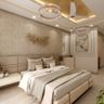 Beige Master Bedroom With Fluted Panel - Livspace