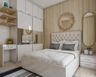 Master BedroomDesign With Premium Beige Wallpaper - Livspace