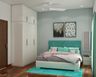 Master Bedroom Design With Green Bed Back Panel - Livspace