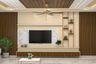 Beige And Wood TV Unit Design - Livspace