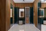Wooden And Dark Green Walk-in Wardrobe - Livspace