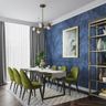 Modern 6-Seater Dining Room Design With Green Upholstered Chairs - Livspace