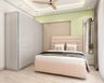14x12 Ft  Pastel-Toned Guest Bedroom Design With White 2-Door Sliding Wardrobe - Livspace