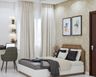 12x12 Ft Modern Guest Bedroom Design With Beige Floral Wallpaper - Livspace