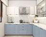 10x10 Ft Modern Kitchen Design with Denim Suedette and Frosty White Accents - Livspace