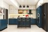 13x11 Ft Modern Modular Island Kitchen Design with Shore Blue and Champagne Toned Cabinets - Livspace