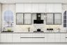 Modular Open Kitchen Design In Frosty White With Frosted Shutters - Livspace
