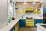 8x12 Ft Aqua Blue and Sunflower Yellow L-Shape Modular Kitchen with Quartz Countertop - Livspace