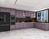 15x12 Ft  L-Shaped Modular Kitchen Design With Purple Lilla Fiore Cabinets And Black Dado Tiles - Livspace