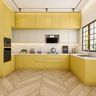 15x14 Ft Modular U-Shaped Kitchen Design With Yellow And White Kitchen Cabinets - Livspace