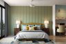 15x13 Ft Master Bedroom Design With Light Green Accent Wall And White Striped Panelling - Livspace