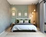 Modern Master Bedroom Design With Light Green Accent Wall And Fluted Panels - Livspace