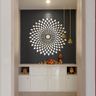7x1x7 Ft Frosty White Mandir Unit With Ornate Backlit Mandala - Livspace