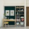 Modern Study Room Design With Emerald Green Wallpaper- Livspace