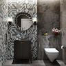250x250 mm Grey And White Bathroom Tile Design With Semi-Glossy Finish - Livspace