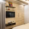 Tan Wall-Mounted TV Unit Design - Livspace
