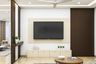 11x10 Ft Modern Champagne TV Unit Design with Floor-Mounted Cabinet and Drawer Storage - Livspace