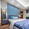 Blue Textured Bedroom Wallpaper Design - Livspace
