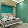 4x2x9 Ft Contemporary Aqua Green Sliding Wardrobe with Laminate Suede Finish - Livspace