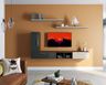 TV unit design with orange backdrop wall