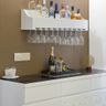 White Home Bar Design with Open Shelf