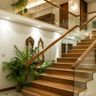 Wood and Glass Straight Staircase Design