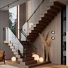 Wood and Glass Half Landing Staircase Design