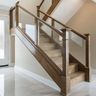 Straight staircase design of wood and glass