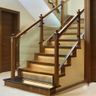 Wood, concrete, and glass straight staircase design