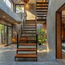 U-Shaped Wood and Metal Staircase Design
