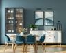Blue wall paint design with photo frames