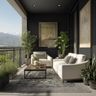 Balcony Design with Dark Matte Accent Wall and White Sofas