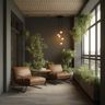 Balcony Design with Charcoal Wall and Leather Armchairs