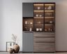 Walnut and Grey Contemporary Crockery Unit Design with LED Glass Shelves