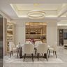 Dining Room Design with Rectangle Table and Arched Display Niches