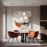 4-Seater Dining Room Design with White Table and Curved Orange Chairs