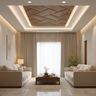 Double Layer False Ceiling Design in Gypsum and Wood with Paint and Wood Finish