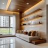 Single Layer False Ceiling Design with Gypsum and Wood Detailing and Paint Finish