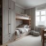 Kids Bedroom Design with Bunk Bed and Paneled Wardrobe