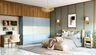 Master Bedroom Design With Olive Panel Wall And Sliding Wardrobe