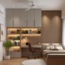 Space Saving Design with Recessed Built-in Wall Cabinets and Furniture Layout