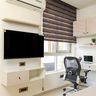 Floating TV Unit Design with Integrated Study and Overhead Cabinets