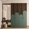 4-Door Swing Wardrobe Design With Brown Walnut and Green Fluted Shutters