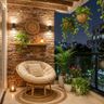 Balcony Design with Papasan Chair and Natural Stone Wall