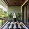 Black and White Checkerboard Square Flooring Design with White Marble Border