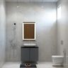 Bathroom Design with Dark Gray Floating Vanity and LED Mirror